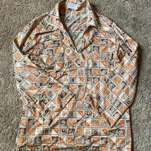 Vintage 70’s blouse orange floral print 16 womens deadstock